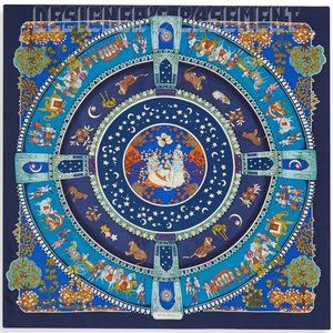 SALVATORE FERRAGAMO blue Rings DEHLI INDIA Animals silk scarf NWT + envelope 🎁